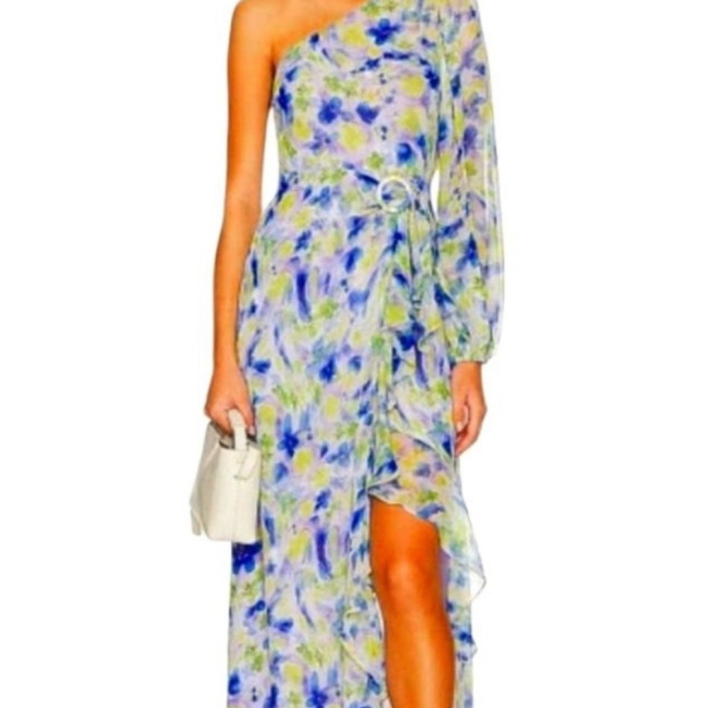 Astr Blue and Cream One Shoulder Sundress